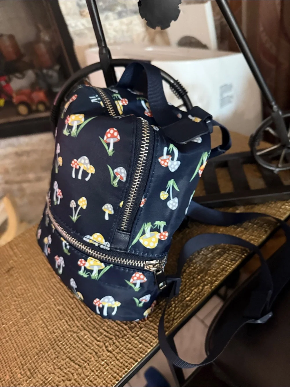 Kids Navy Mushroom Print Mini Backpack - Cute Kids Bag